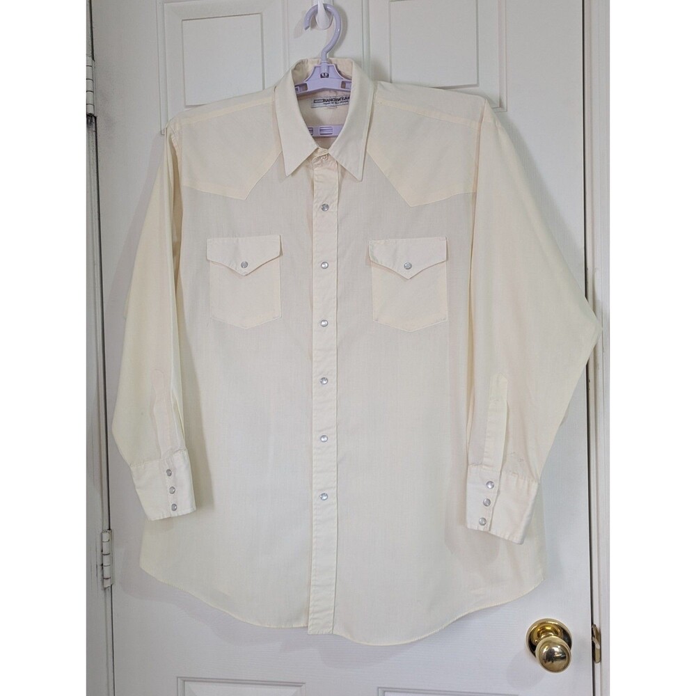 VTG Corral West Ranchwear Pearl Snap Western Shirt Mens XL Cream Yoke Pockets